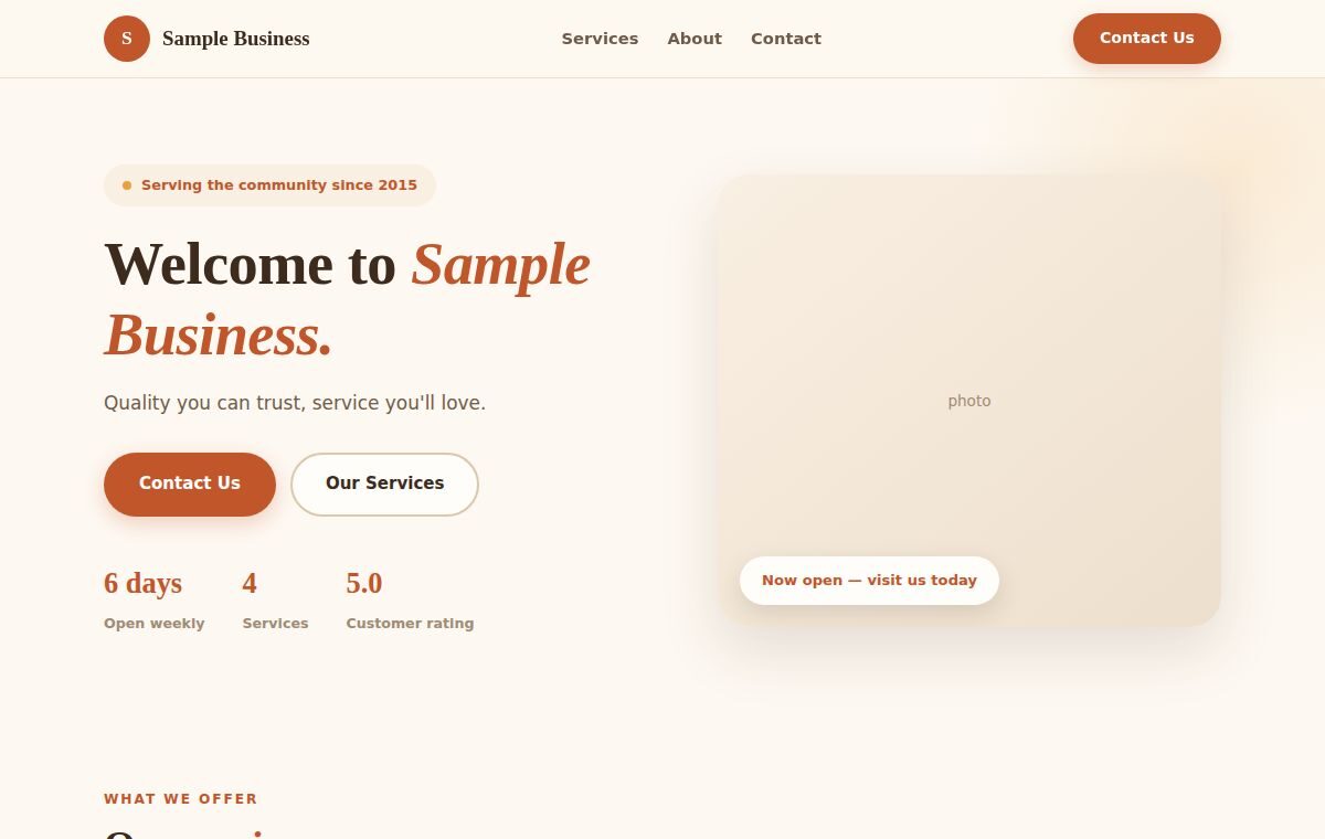 Cafe and local shop website sample design
